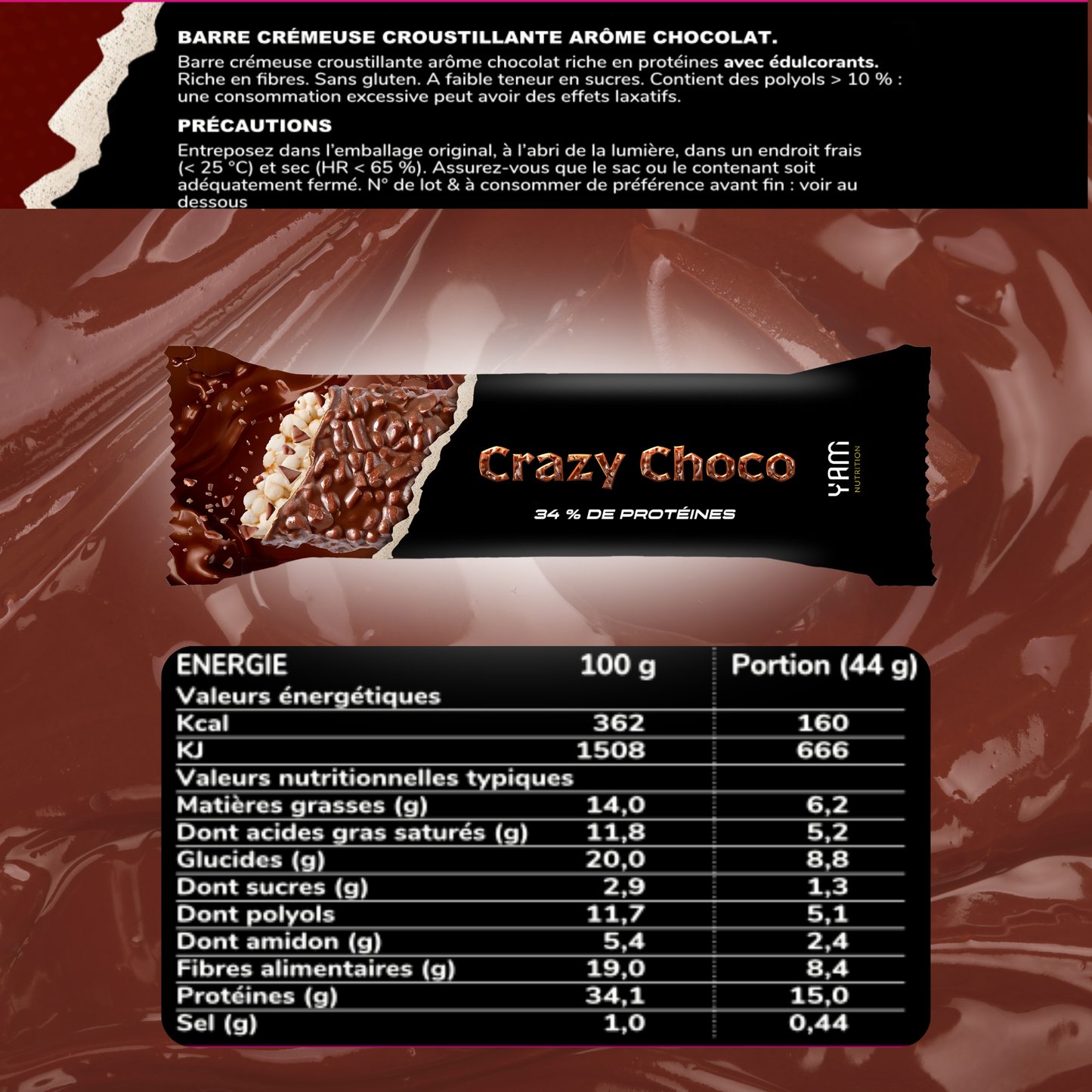 Barres Protéinées Crazy 44g Yam Nutrition